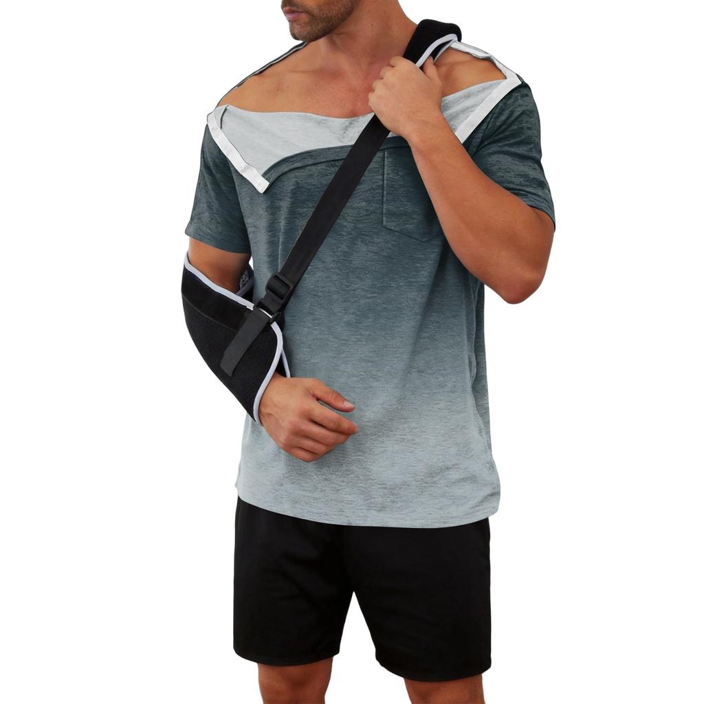 Men’s Gradient Print Recovery Shirt Full Front Short Sleeve Adaptive Top with Side Closures for Easy Dressing and Access