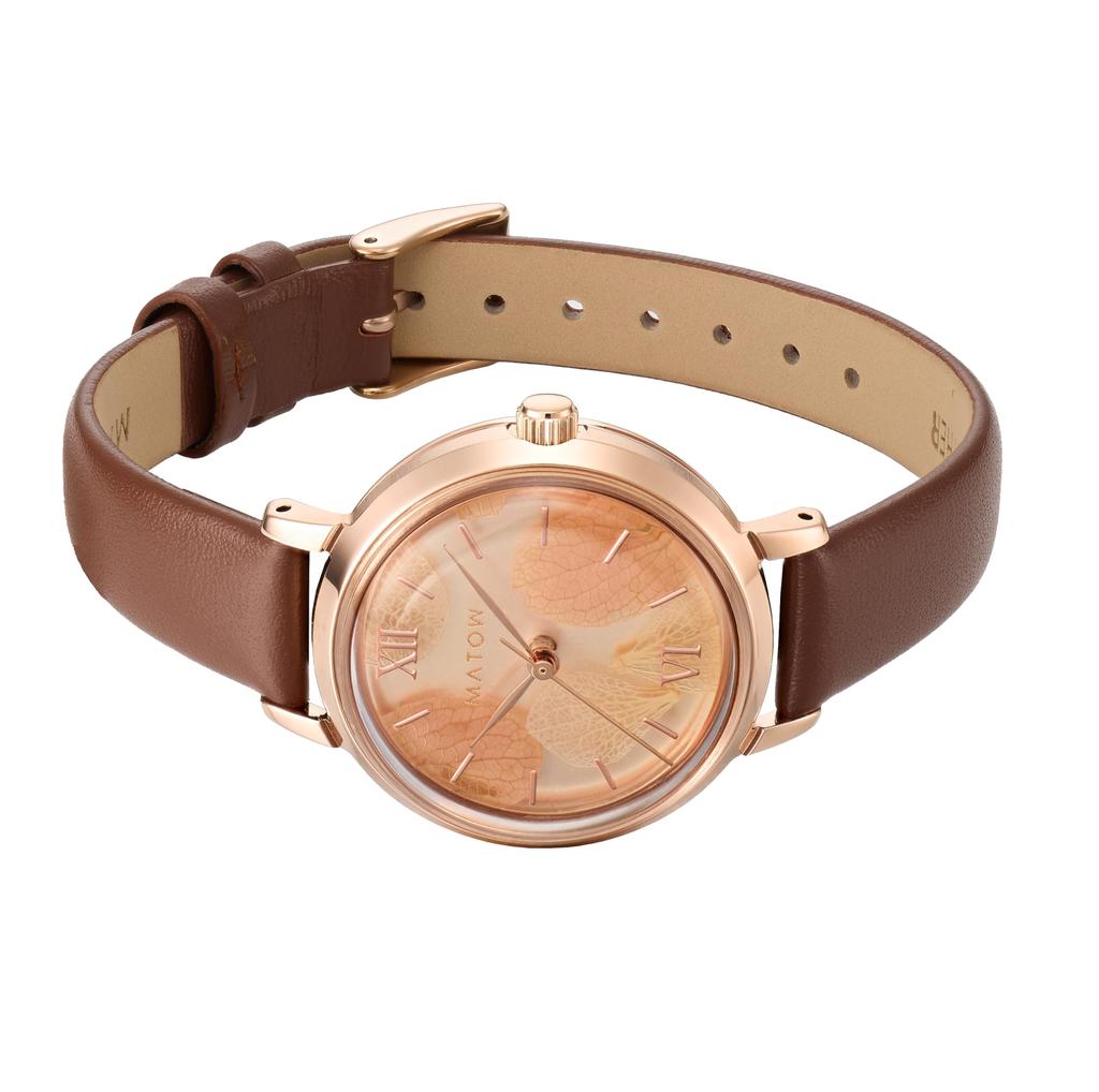Authorized Dealer Shiki Bouquet Autumn Rose Brown Mw007002 [MATOW] Women's Watch, Leaves, Gold, Leather,
