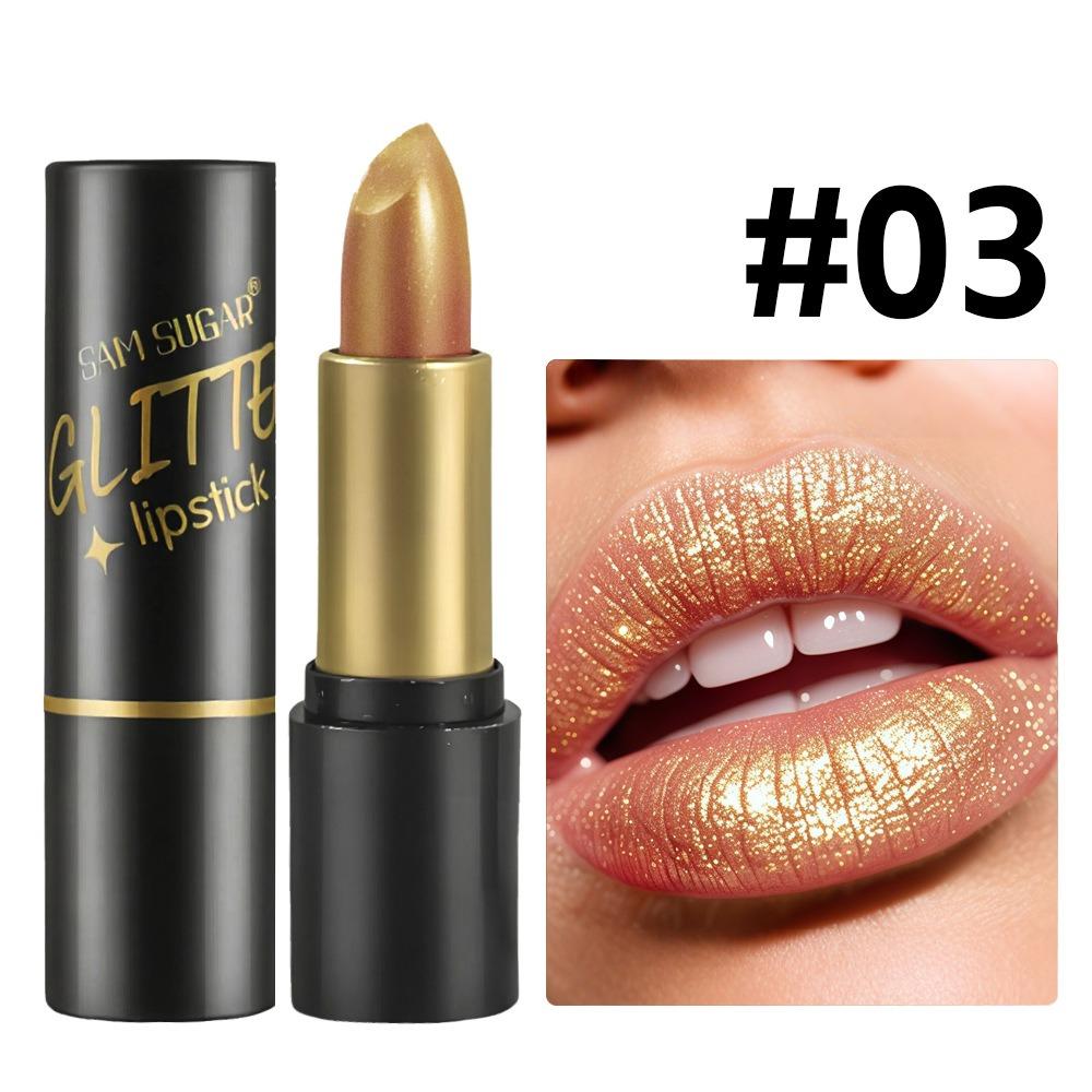 6 Colors Glitter Lipstick Diamond Pearlescent Gold Sexy Red Lipssticks Waterproof Lasting Non-Sticky High-Shine Lip Gloss Makeup