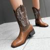 Embroider Western Boots Women's Cowboy Ankle Heels Boots Patchwork Mixed Colours Comfy Retro Shoes