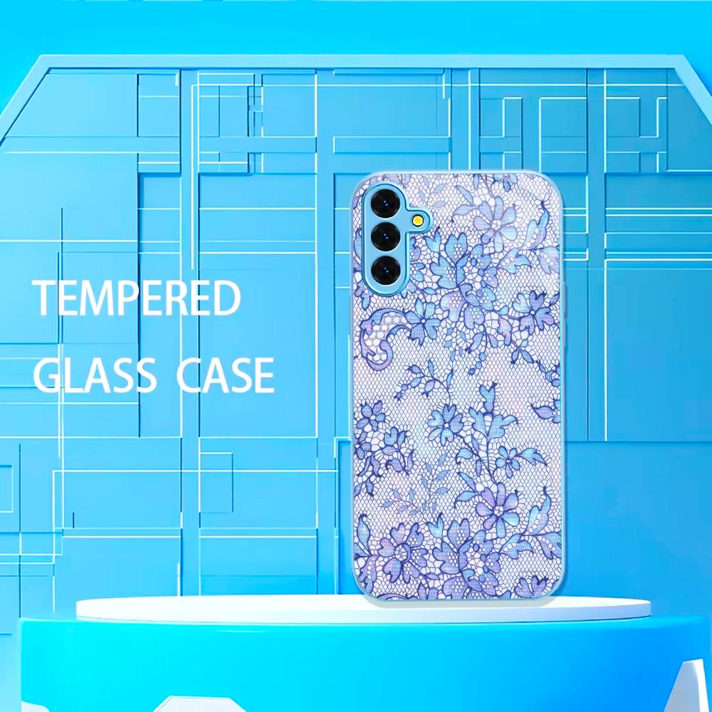Blue Lace Floral Built-in Fashion phone case s26 ultra case glass for Samsung Galaxy S26 S25 S24 S23 S22 FE Ultra Plus