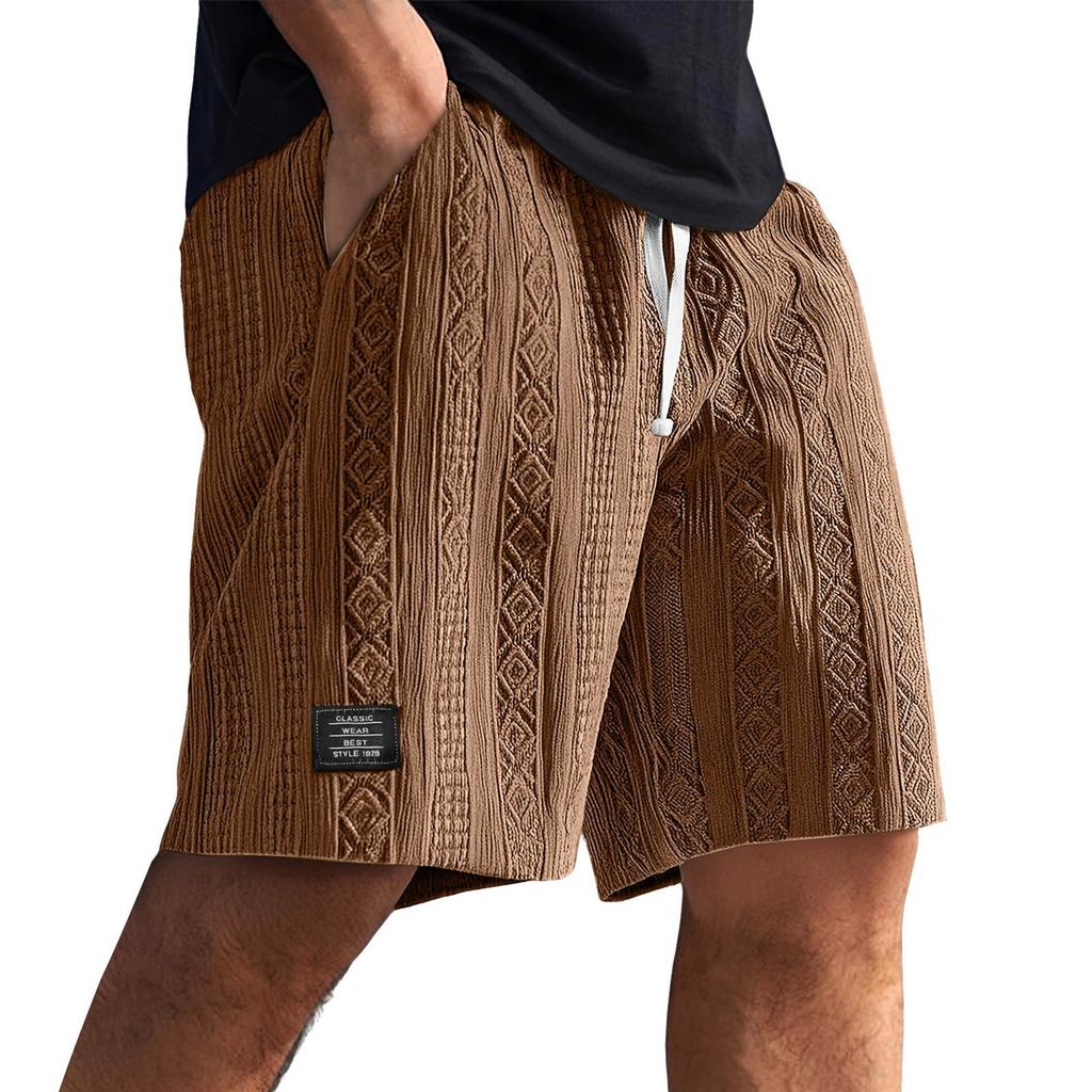Men's Elastic Waist Tie Solid Color Casual Sports Shorts