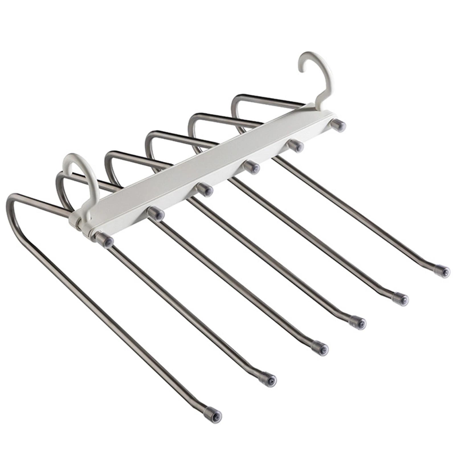 

Экономящие место 6-ярусные вешалки для брюк, противоскользящий органайзер из нержавеющей стали для взрослых и детей, вешалки для брюк для домашнего гардероба 1PCS белый
