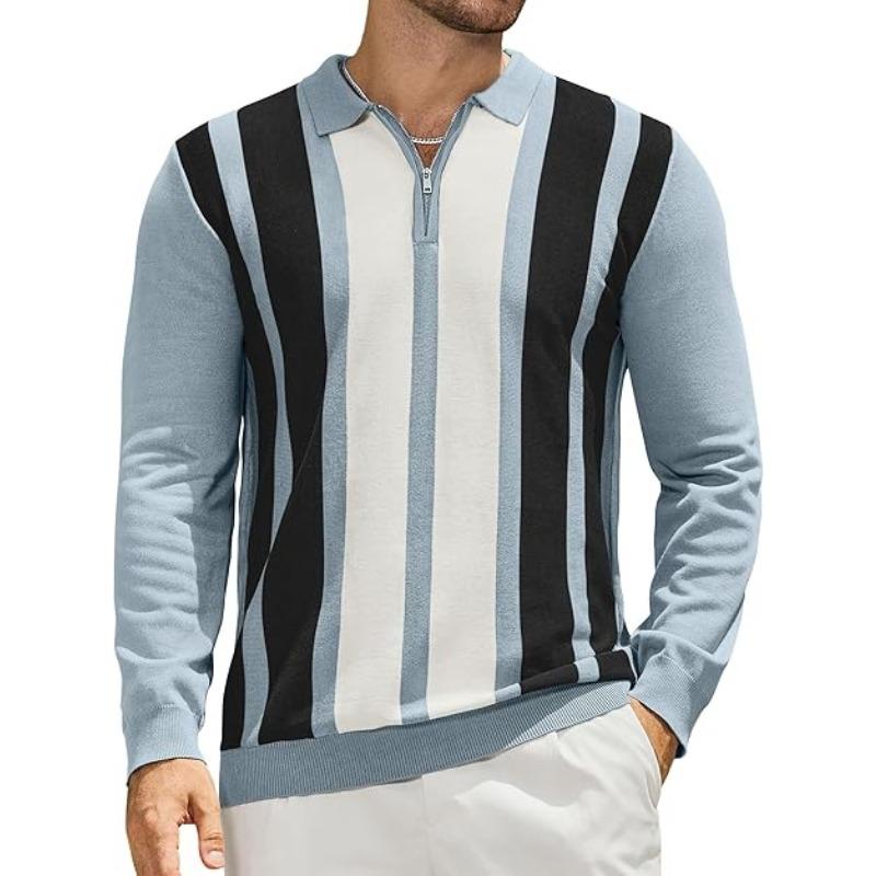 Men's Zipper Long Sleeve 2025 Fashionable Casual Polo Shirt with Flip Collar and Digital Printing for Spring
