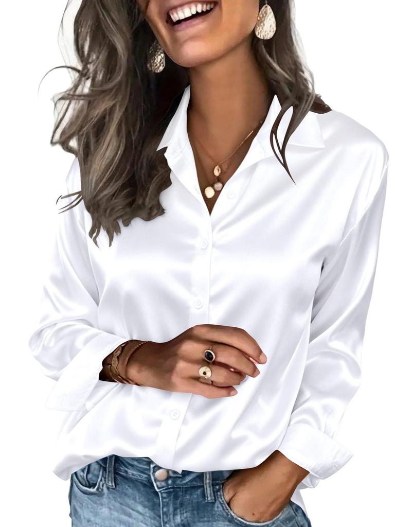 2026 Spring/Summer European & American Women's Satin Long Sleeve Button-Down Business Casual Shirt