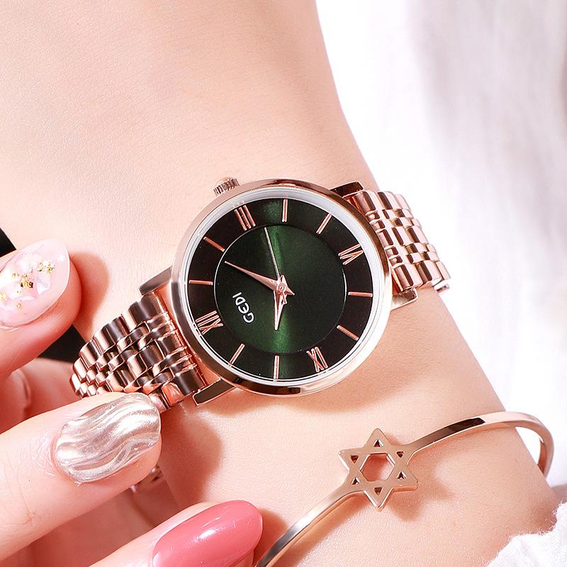 Stainless Steel Women'S Watch Simple Temperament Rose Gold Casual Versatile Waterproof Quartz Watch