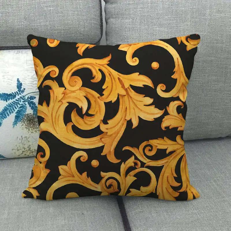 European Floral Gold Black Blue Linen Cushion Covers Modern Nordic Geometric Decorative Pillows Cover Couch Pillows Boho Decor