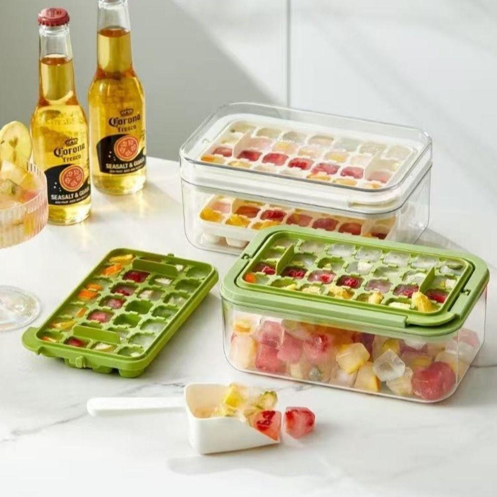 Press To Remove Ice Maker Storage Box with Lid Shovel Ice Mould Tray DIY Ice Cube Mold  Summer