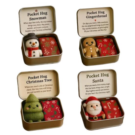 Christmas Pocket Hug Gift Handmade Felt Doll in A Box Little Pocket Hug with Gift Card Thoughtful Gift for Friends Family