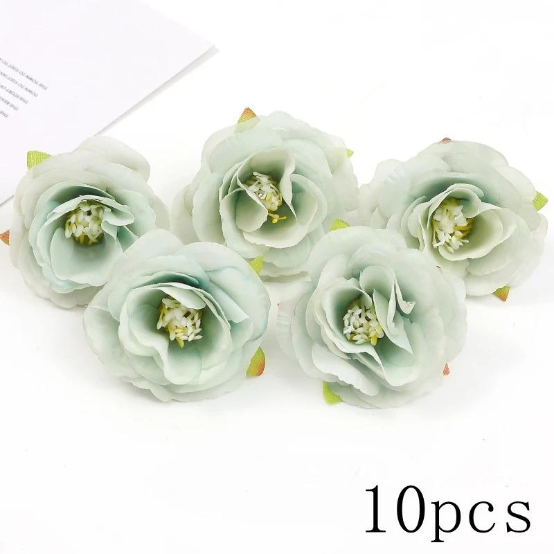 Green Rose Artificial Flowers Heads Silk Fake Flower for Home Room Decor Marriage Wedding Decora DIY Craft Wreath Gift Accessory