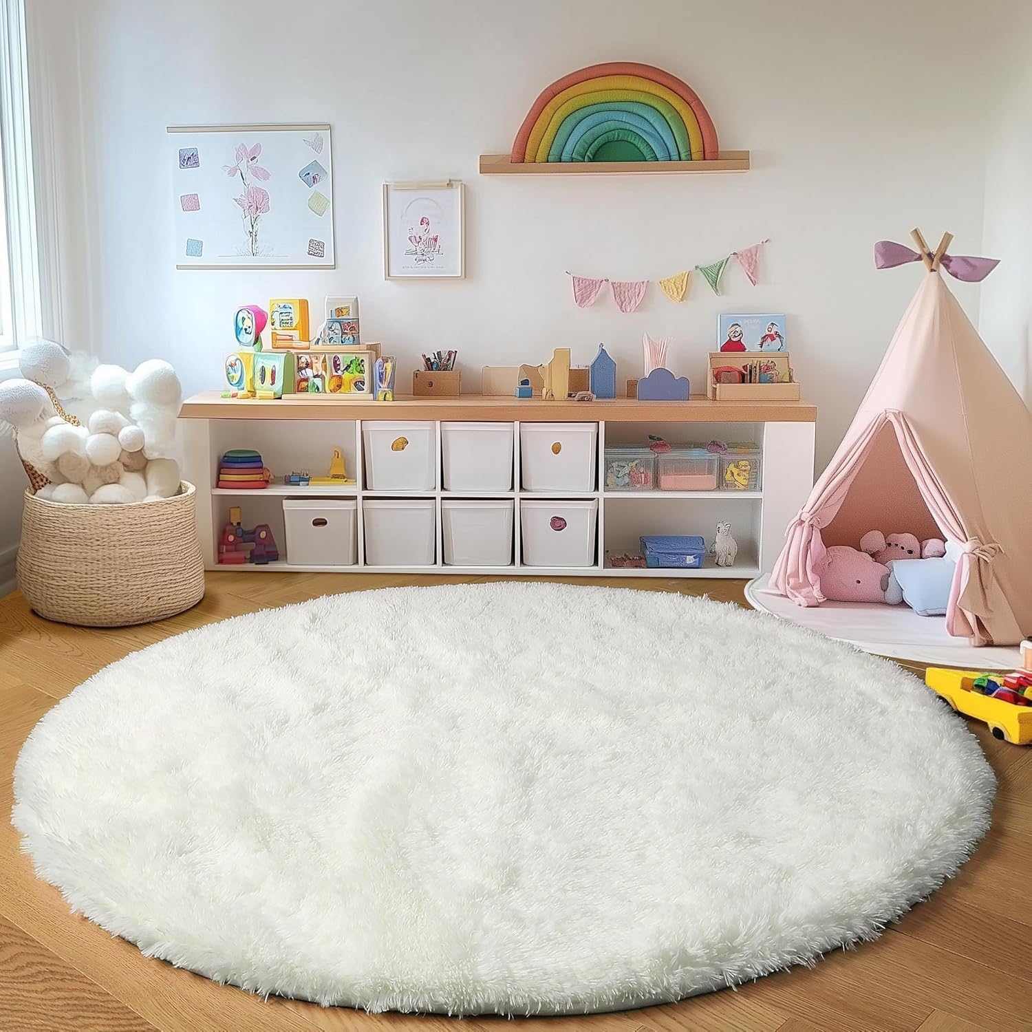 

Soft Silky Carpet Round Fluffy Sofa Area Rug for Living Room Kids Bedroom Shaggy Floor Mats Warm Home Decoration Pet Mat Gray Diam200cm(78inch) off білий колір