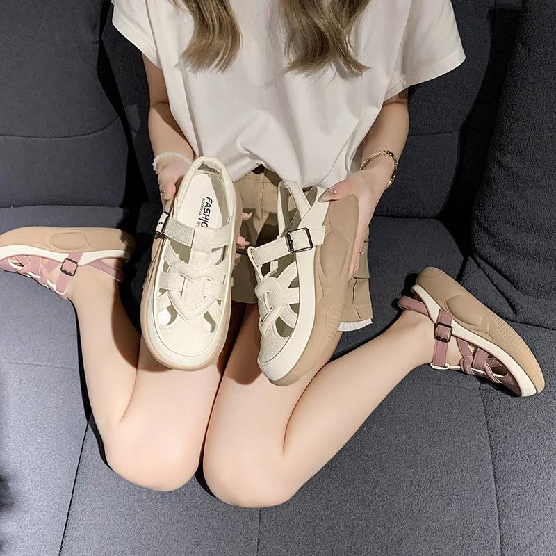 Fashion Casual Sports Sandals Women's Roman Closed Toe Sandal Summer Fashion Hollow Breathable Shoes Female Wedge Sneakers Plus Size 40