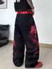 American Street Original Black Niche Dragon Pattern Embroidery Design Jeans Men's Loose Wide-leg Long Jeans