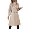 Women's Casual And Stylish Long Solid Color Wool Coat With Double-breasted Lapel