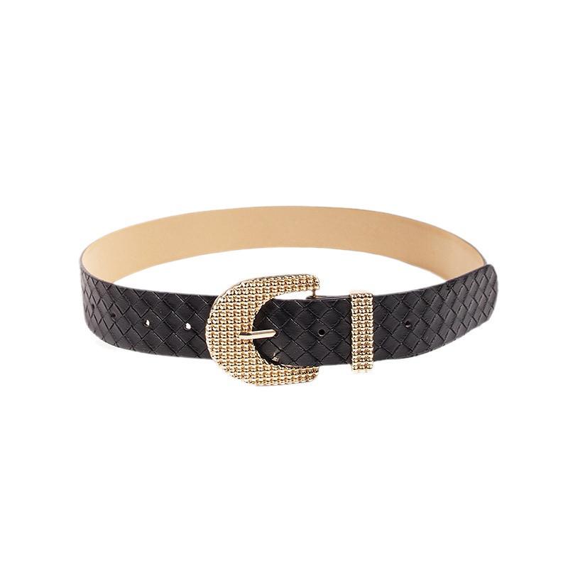 Women's Crocodile Pattern Versatile Belt Women's Black Belt Wide Belt Rhinestone Fashion Belt