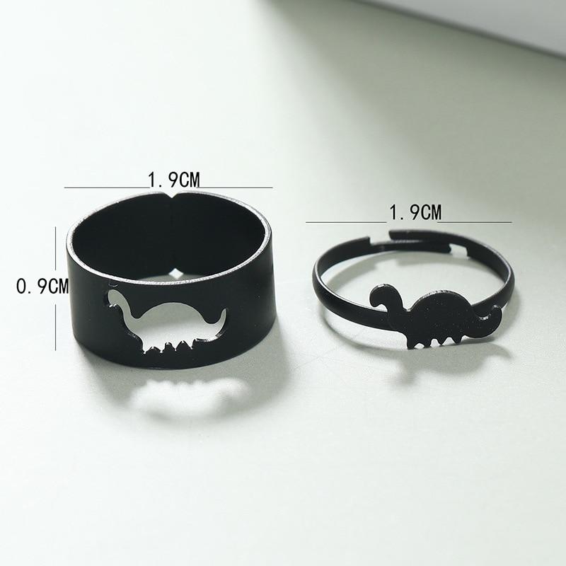 2 stücke Gothic Punk Schwarz Dinosaurier Paar Ring Offenen Set Vintage Passenden schmuck Einstellbare Ringe Für Frauen Bague Homme