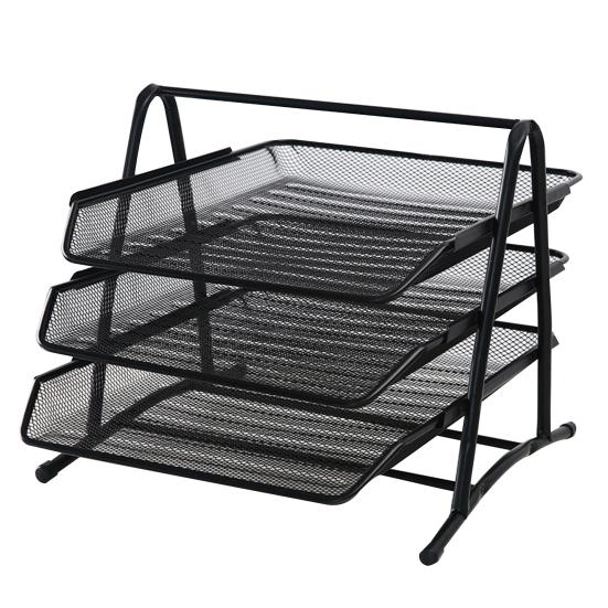 Criativo Anti-Ferrugem 3 Camadas Metal Ampla Entrada Mesa Arquivo Documento Bandeja de Cartas Rack