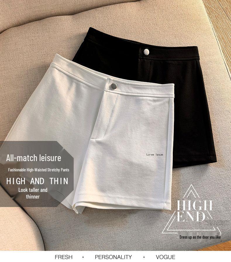 Black High-Waist Elastic A-Line Shorts for Women - Slim Fit, Pure Cotton, Hot Pants