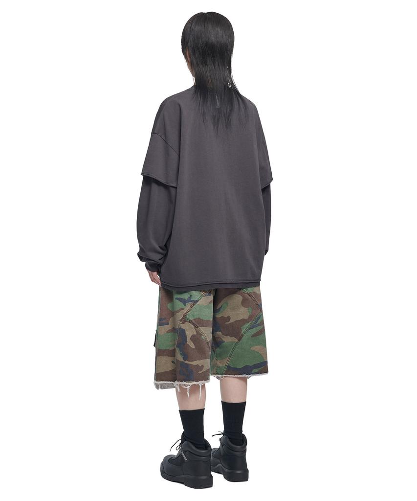 Nomaenyueol Abrasion Layered Long Sleeve Tee - Washed Charcoal