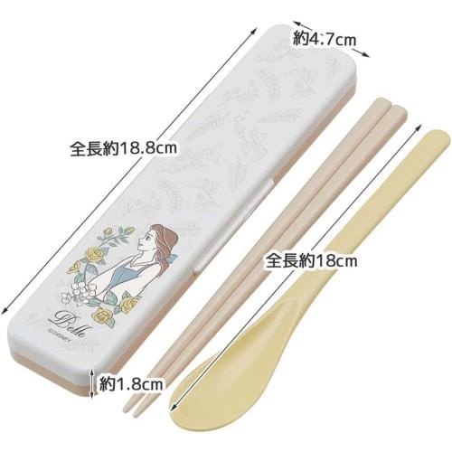 Skater Chopsticks and Spoon Set, Disney Belle Botanical Design, 18cm, Adult Size, Antibacterial, Made In Japan, CCS3SAAG-A