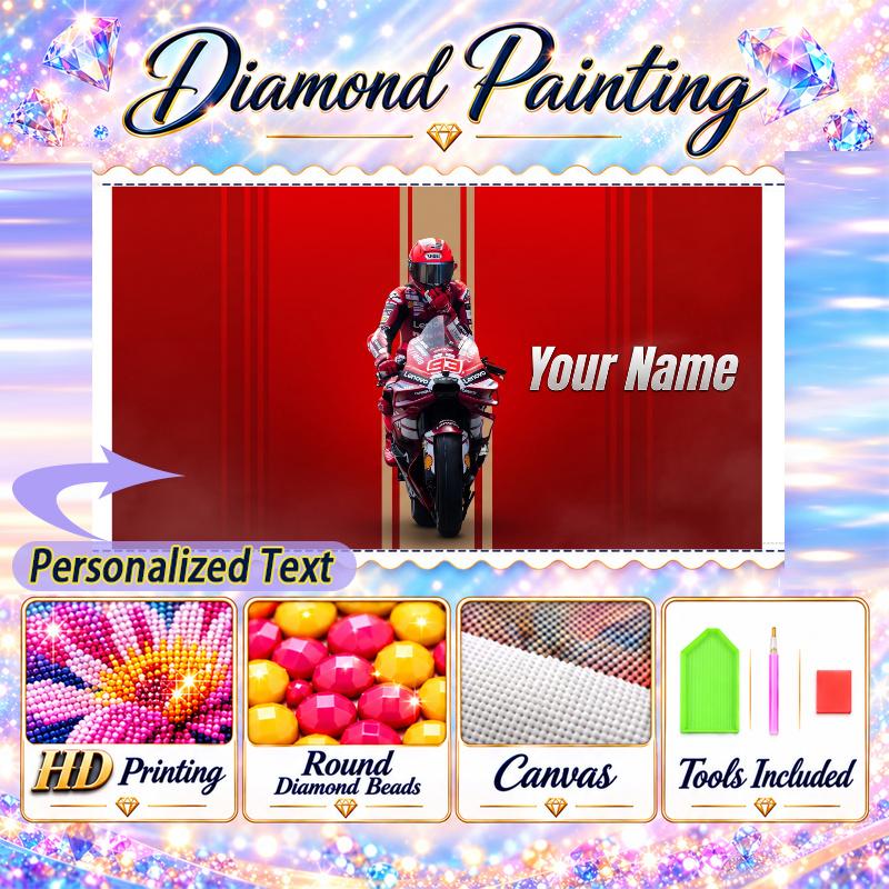 MotoGP 5D DIY Diamond Painting Custom Name Text, Full Drill Rhinestone Mosaic Art Home Gift