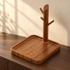 Entryway Key Holder and Jewelry Stand with Branched Hanging Pegs, Recessed Tray, and Removable Solid Wood Post