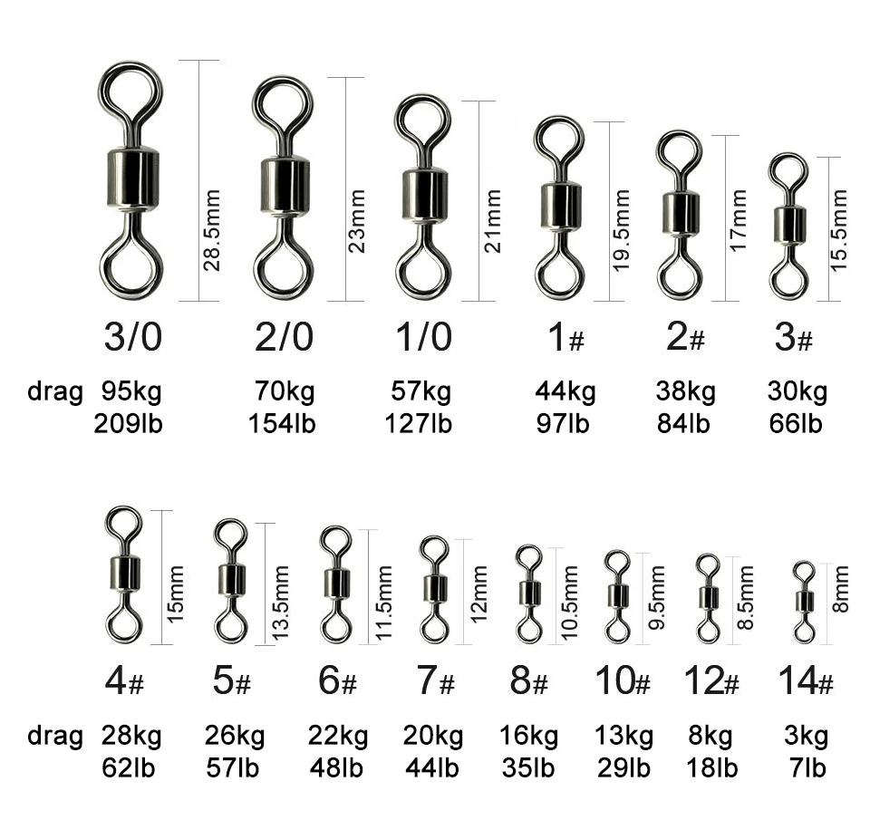 100pcs Fishing Swivel Solid Connector Ball Bearing Snap Lure Swivels Rolling Stainless Steel Beads Accessories