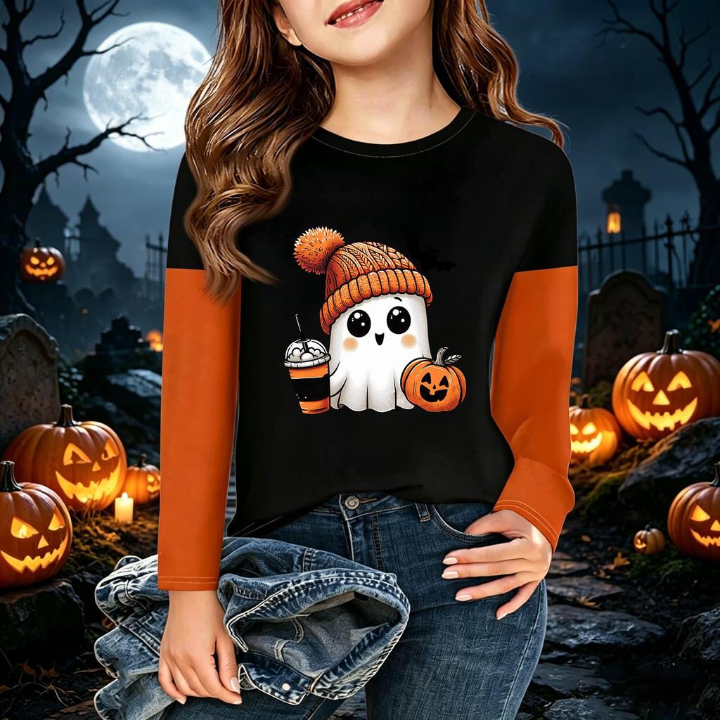 Kids' Halloween Printed Long Sleeve T-Shirt Casual Neck Top for Boys Girls