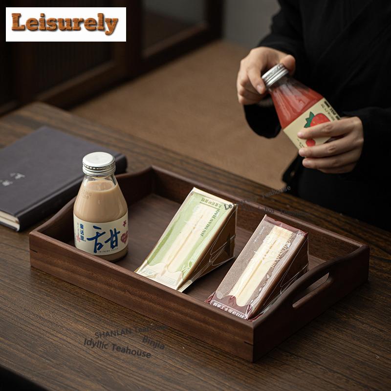 Walnut Double-ear Tea Tray Japanese Cuisine Table Coffee Storage Board Coffeeware Teaware Dishes For Serving Chinese Tea Set