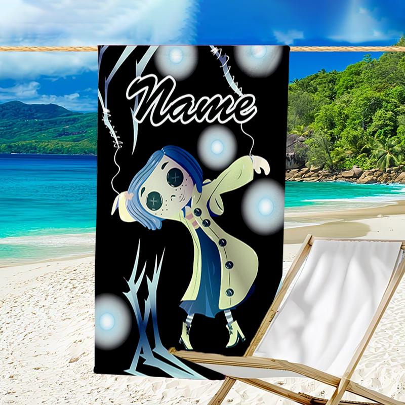 1pc Coraline7 Beach Towel with Custom Name, Beach/Swimming/Bath/Picnic/Camping Towel, Suitable for Seaside Beaches