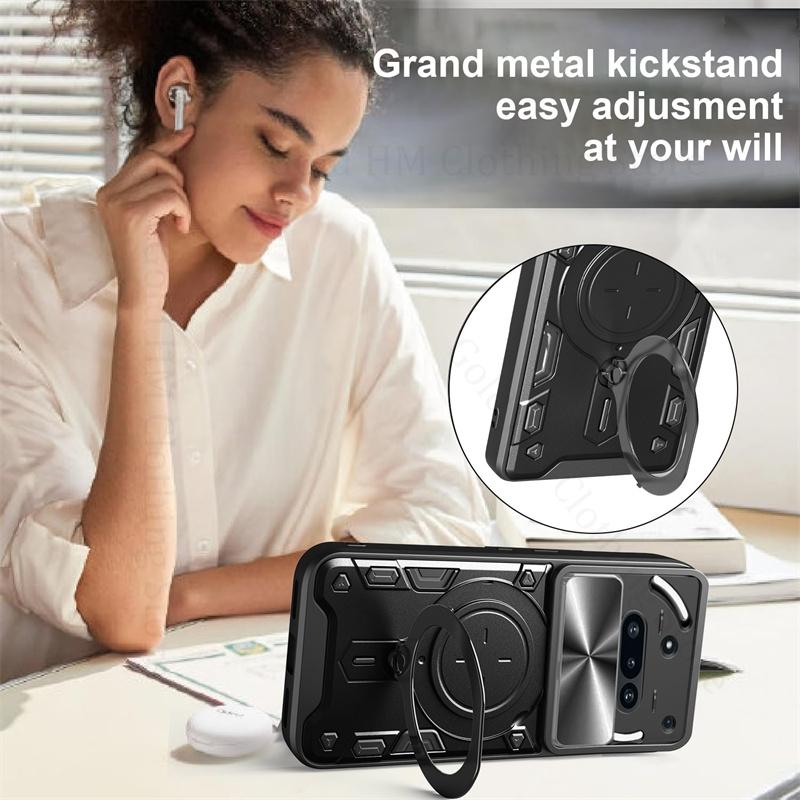 Suport Inel Aliaj Fereastră Obiectiv Glisantă Carcasă Magnetică Telefon Pentru Nothing Phone 3a Pro Armură Protecție Heavy Duty Husă cu Suport Nothing Phone 3A Pro Capa