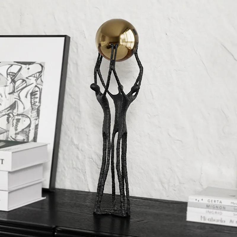 Metal Handicrafts Simulated Human Figure Sculpture Golden Ball Ball-bearer Figurine Metal Figurine Home Decoration Accessories