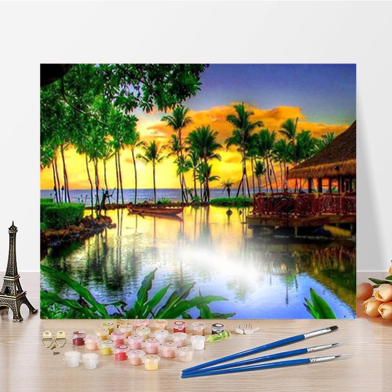 Buy 5D DIY Diamond Painting Beach Coconut Tree Diamond Embroidery Kits ...