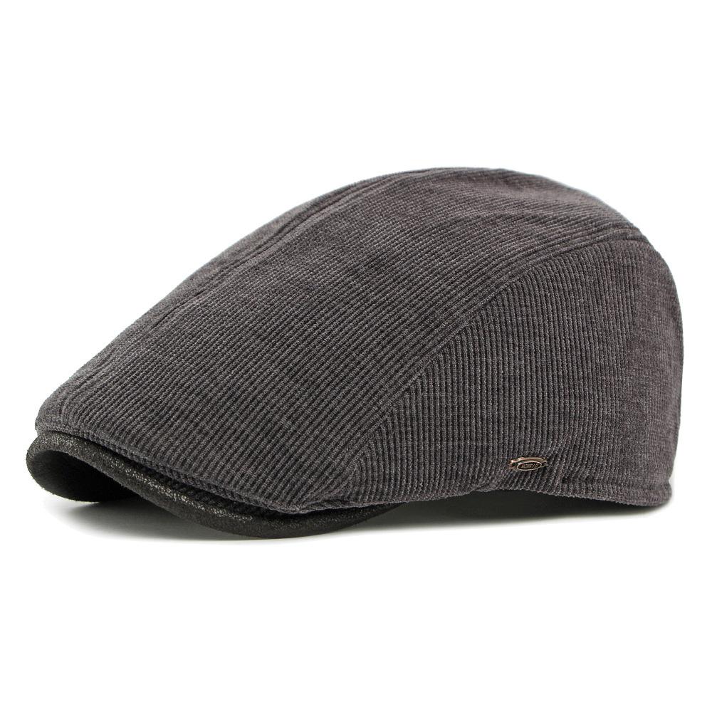 Autumn Winter Velvet Thick Warm Cap Men's Corduroy Beret British Retro Forward Cap Painter Cap