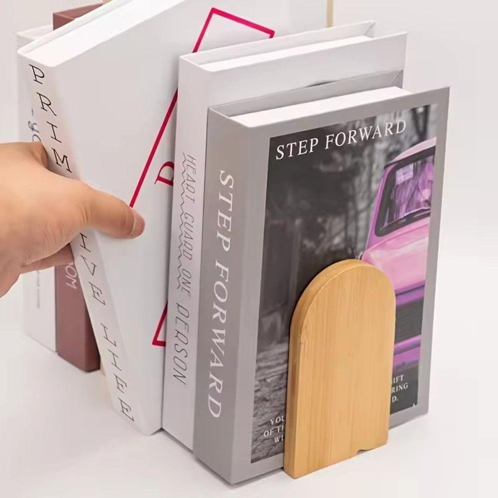 2Pcs Bamboo Bookshelf Anti Slip Detachable Bookends Heavy Duty Clip Book Holding Stopper
