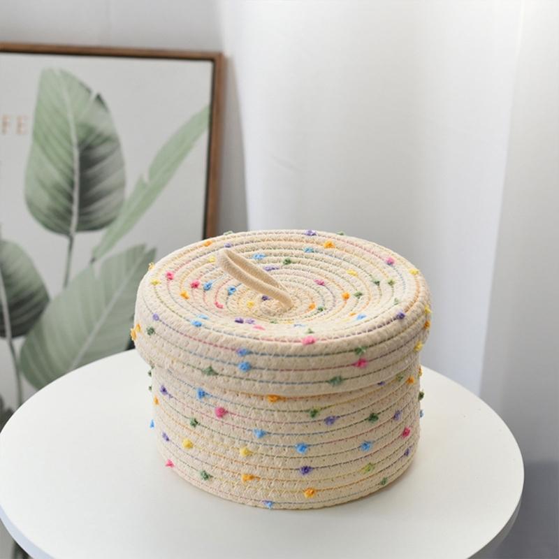Pack of 2 Sturdy Cotton Rope Storage Baskets With Lid for Organizing Rope Keys and Toy In Elegant Color Designs