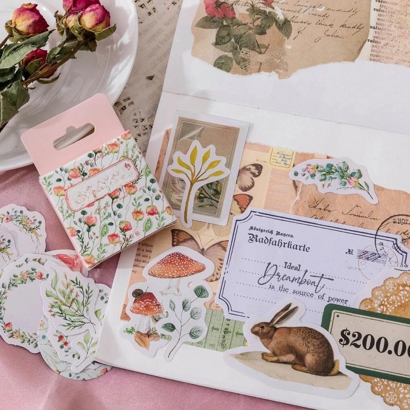 46 Pieces/box Flower Box Stickers Magazines Greeting Cards Decorative Materials Handmade DIY Collage Album Diary Decoration