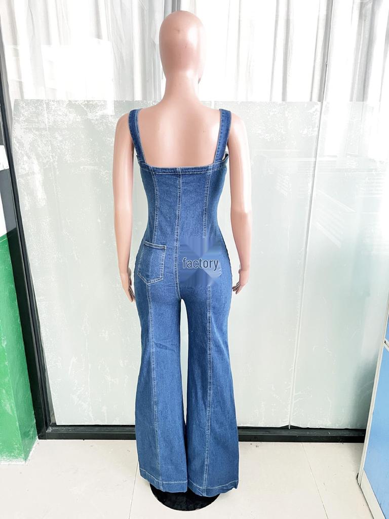 European & American Women's Fashion Casual Sexy Wide-Leg Denim Overalls