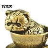 Unique Gifts for Cat Lovers Miniature Teacup Statue, Cute Brass Dog Figurine, Artistic Home Office Desk Decor Collectable Animal DIY Craft,