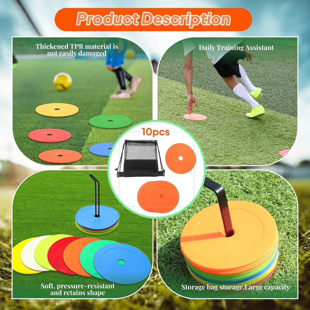 10 Flat Cone Markers for Sitting And Practicing Soccer.