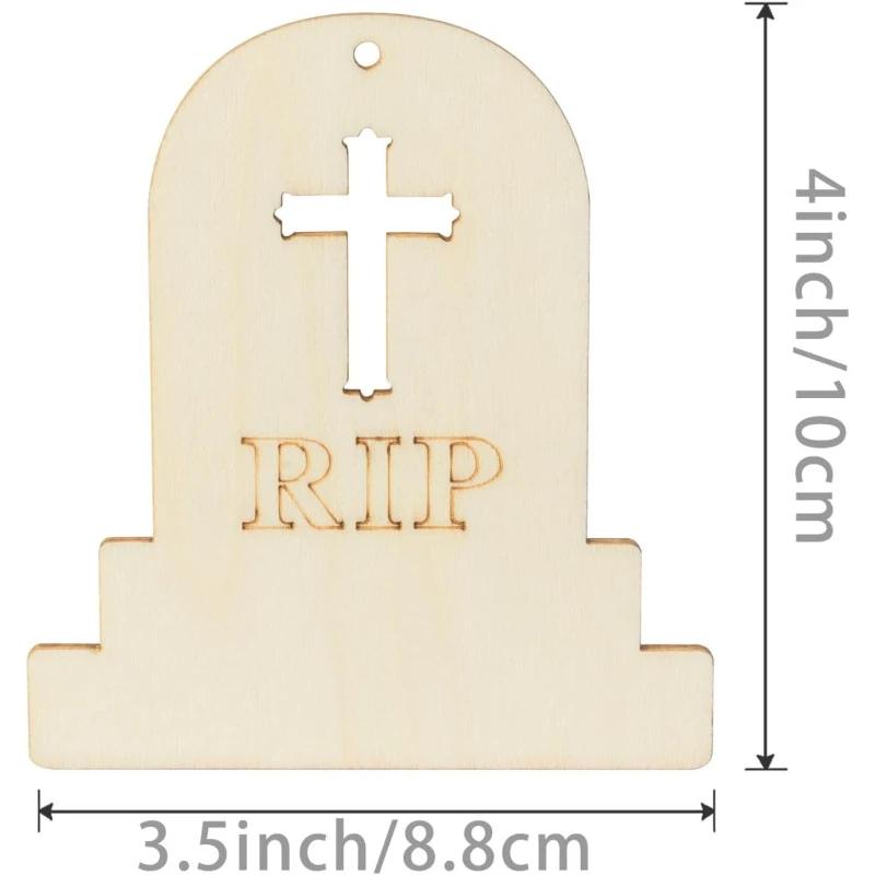 Top Quality Unfinished Wooden Tombstone Ornaments, 20pcs, Wood Material, Perfect for Halloween, Christmas