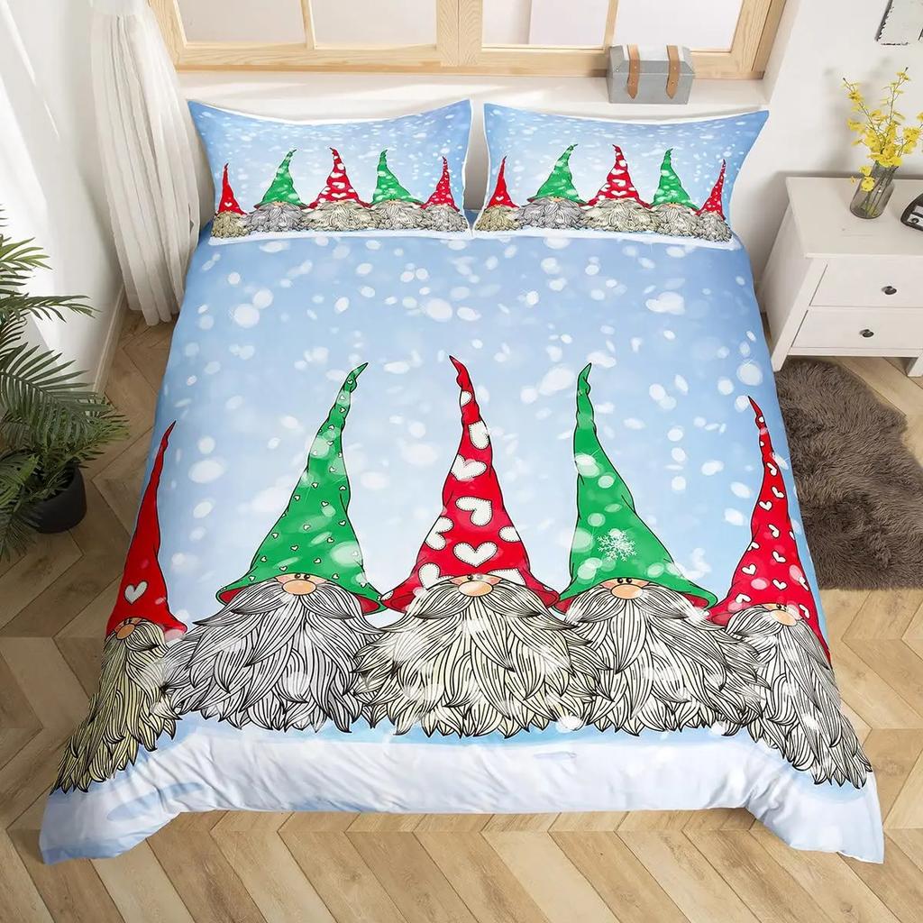 Jultomtar påslakan set Tomte Jul Täcktäckeset God Jul Sängkläder Vinter Snö Helg Påslakan