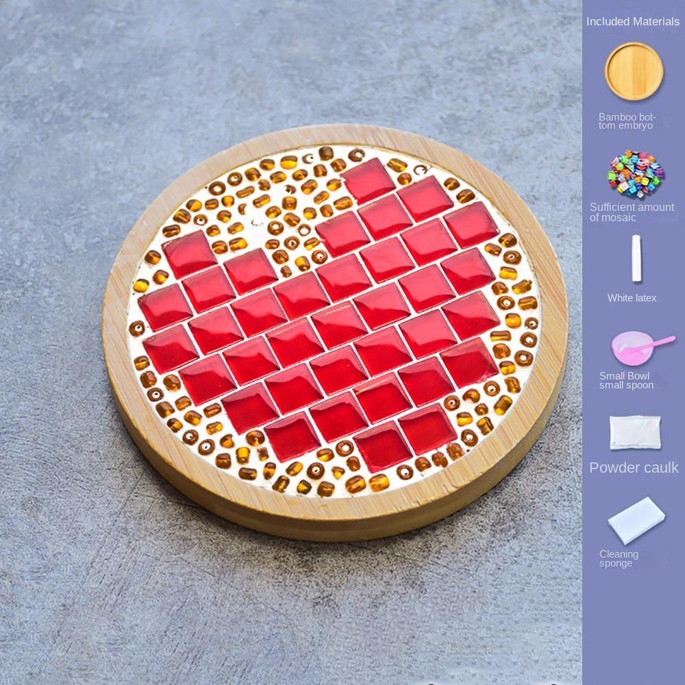 Square Round DIY Mosaic Cup Mat Mosaic Glass Bamboo Pad Creative Handmade Coaster  Toys