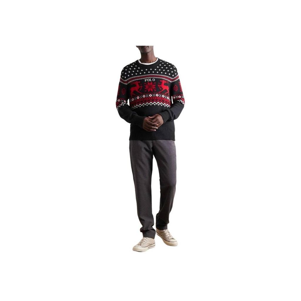 Polo Ralph Lauren Letter Print Pattern Crew Neck Loose Fit Pullover Sweater Men Sweater Black 710919623-001