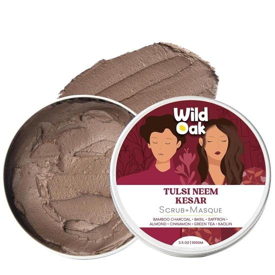 

WildOak Tulsi, Neem, Kesar & Multani Mitti Face Scrub & Mask | Anti-Acne & De-Tan | Fights Aging & Hyperpigmentation | Opens Pores & Exfoliates | 100g