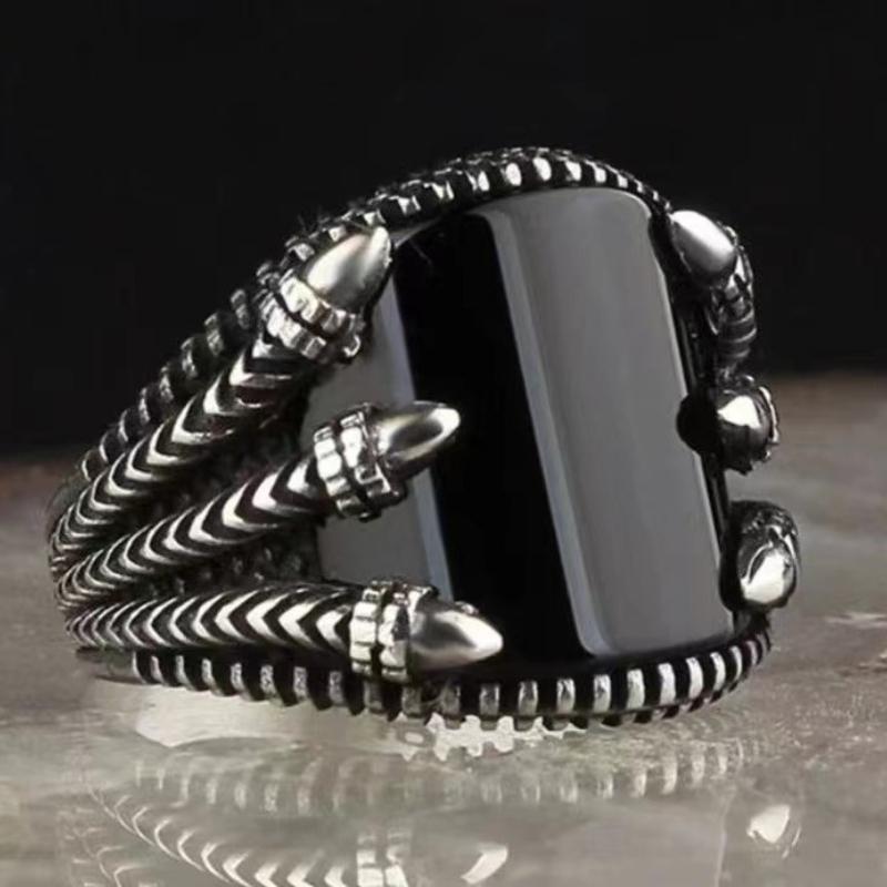 

Европейский и американский ретро-узор Черное изогнутое циркониевое кольцо для мужского панк-кольца 13