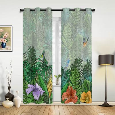 Tropical Monstera Hummingbird Flower Windows Curtains Living Room Bedroom Window Treatments Household Kitchen Curtains