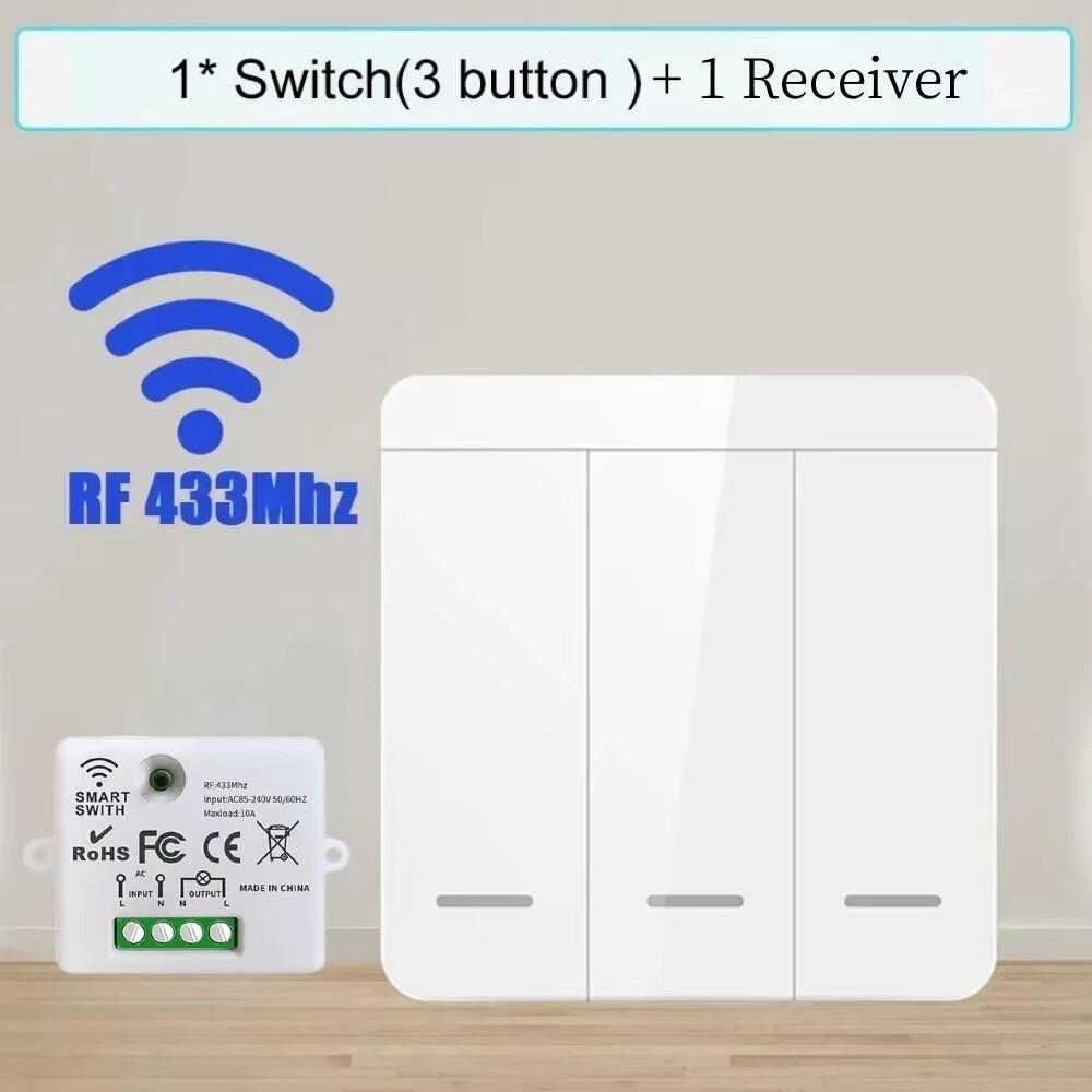Interrupteur d'éclairage intelligent sans fil 433Mhz RF 86 Interrupteur mural 1/2/3 Gang Interruptor Interrupteur d'éclairage intelligent Mini récepteur relais pour maison Lumière LED Lampe Ventilateur