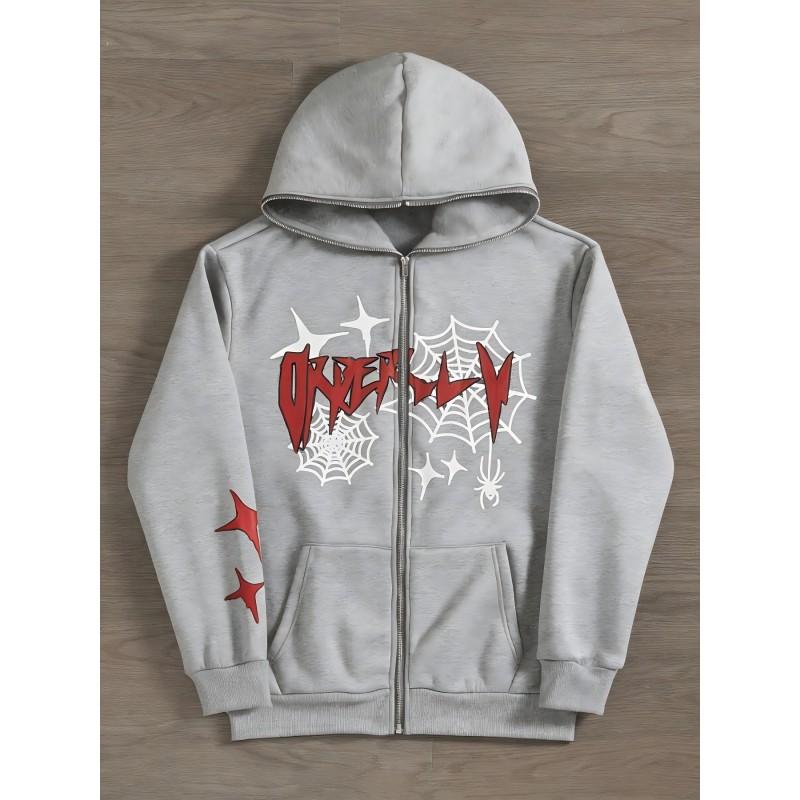 Casual Dark Thorn Print Zip-Up Hoodie Couples Regular Weight