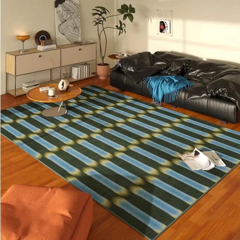 Living Room Modern Retro Blue Carpet Stripes Lines Bedroom Bedside Soft Rug Coffee Table Leisure Area Plush Floor Mat Alfombra